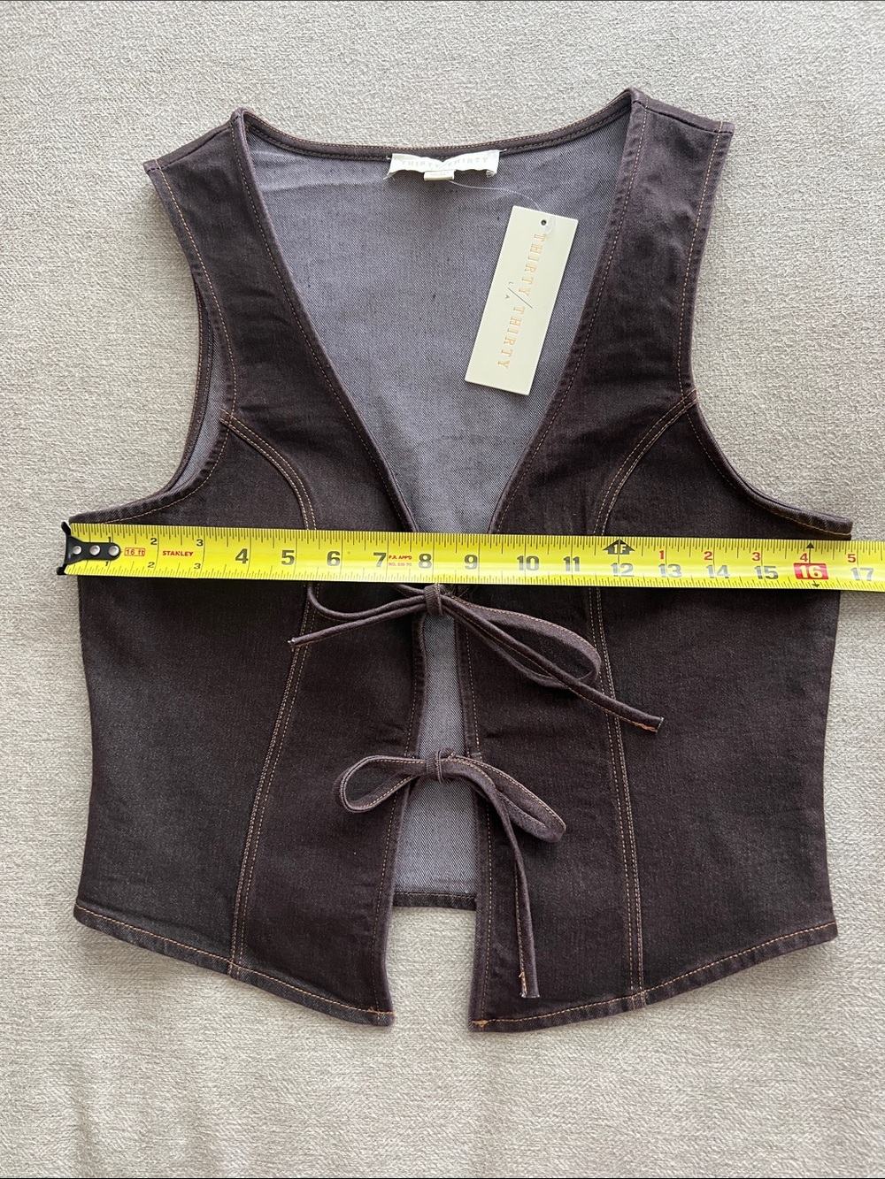 Thirty Thirty Brown Jean Tie-Front Crop Vest - Picture 7 of 9